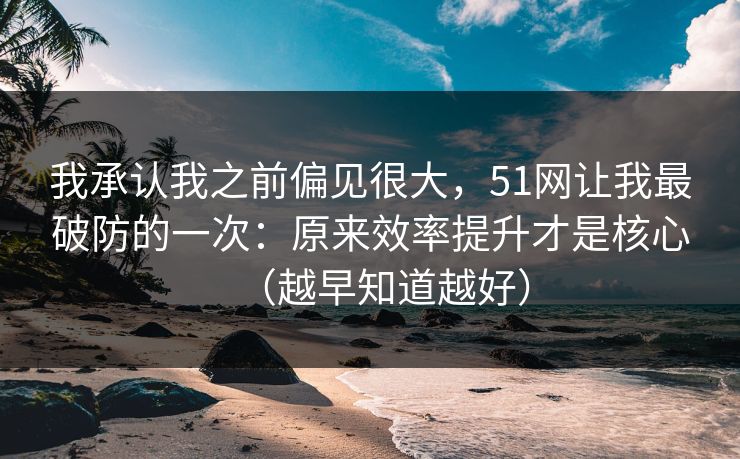 我承认我之前偏见很大，51网让我最破防的一次：原来效率提升才是核心（越早知道越好）